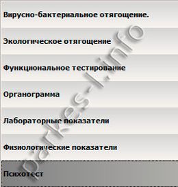 Разделы диагностического прибора Паркес Семейный доктор